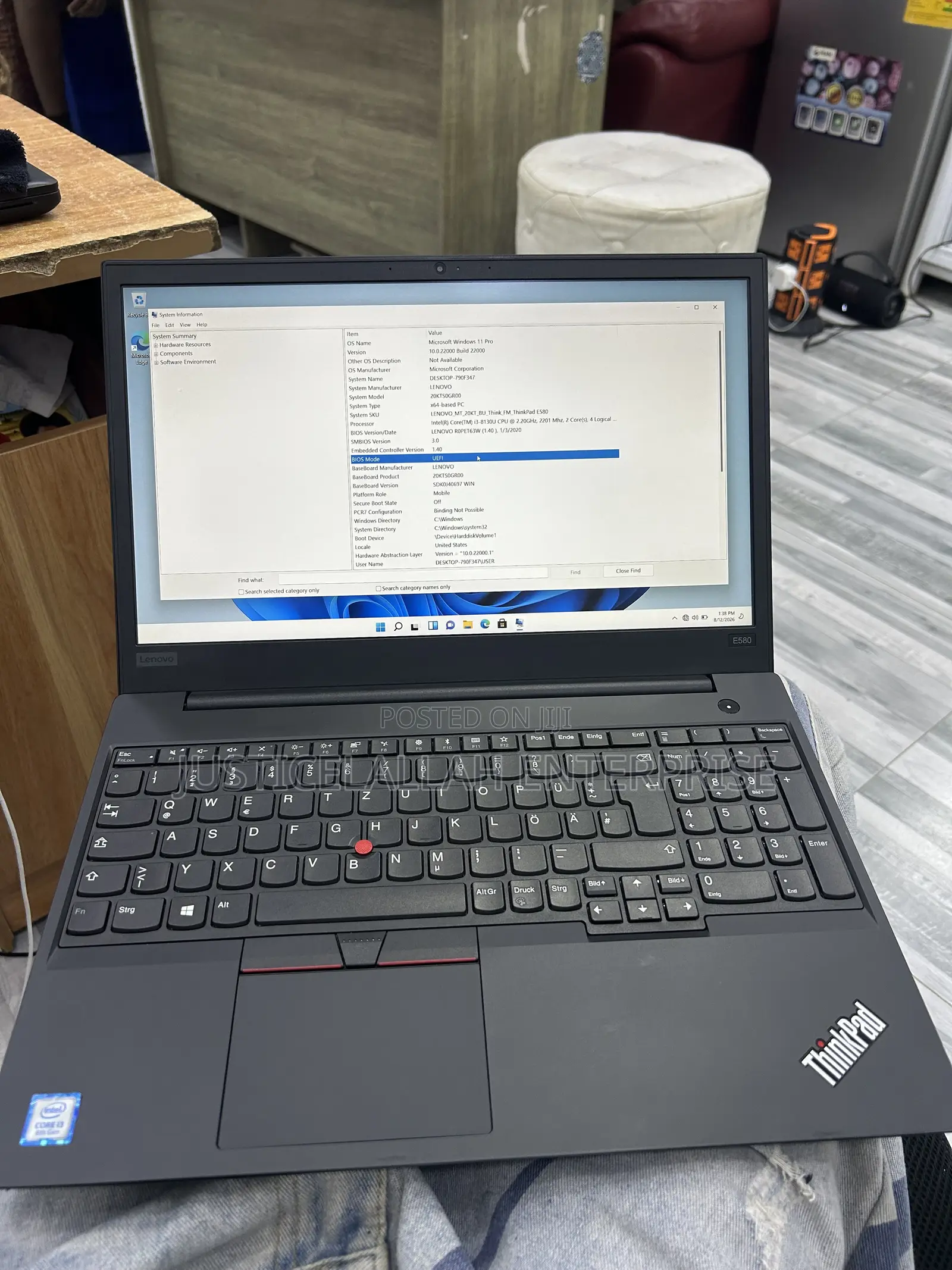 Laptop Lenovo ThinkPad E580 8GB Intel Core i3 HDD+SSD 128GB