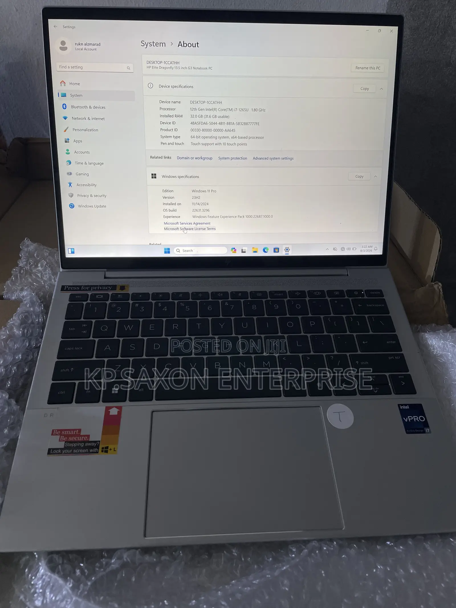 Laptop HP Elite Dragonfly G3 32GB Intel Core i7 SSD 512GB