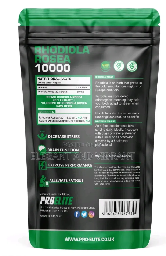 Rhodiola Rosea Capsules 10000mg 5% Salidrosides 21.mg High Strength