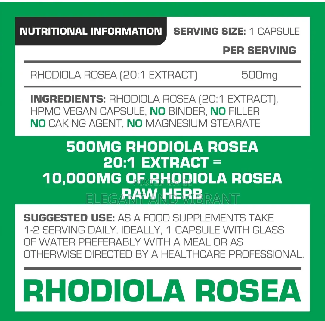 Rhodiola Rosea Capsules 10000mg 5% Salidrosides 21.mg High Strength