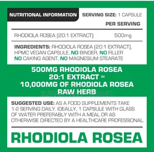 Rhodiola Rosea Capsules 10000mg 5% Salidrosides 21.mg High Strength