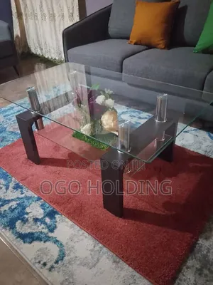 Tempered Transparent Glass Center Table With Lower Panel Flowers