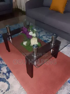 Tempered Transparent Glass Center Table With Lower Panel Flowers