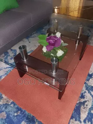 Tempered Transparent Glass Center Table With Lower Panel Flowers