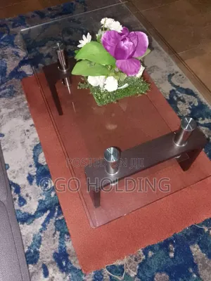 Tempered Transparent Glass Center Table With Lower Panel Flowers