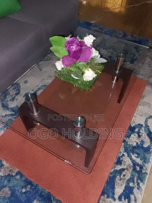 Tempered Transparent Glass Center Table With Lower Panel Flowers