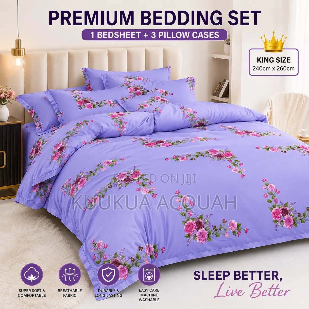 1 Kingsize Bedsheet 3 Pillow Cases