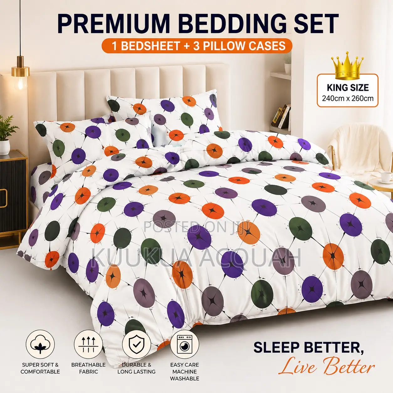 1 Kingsize Bedsheet 3 Pillow Cases