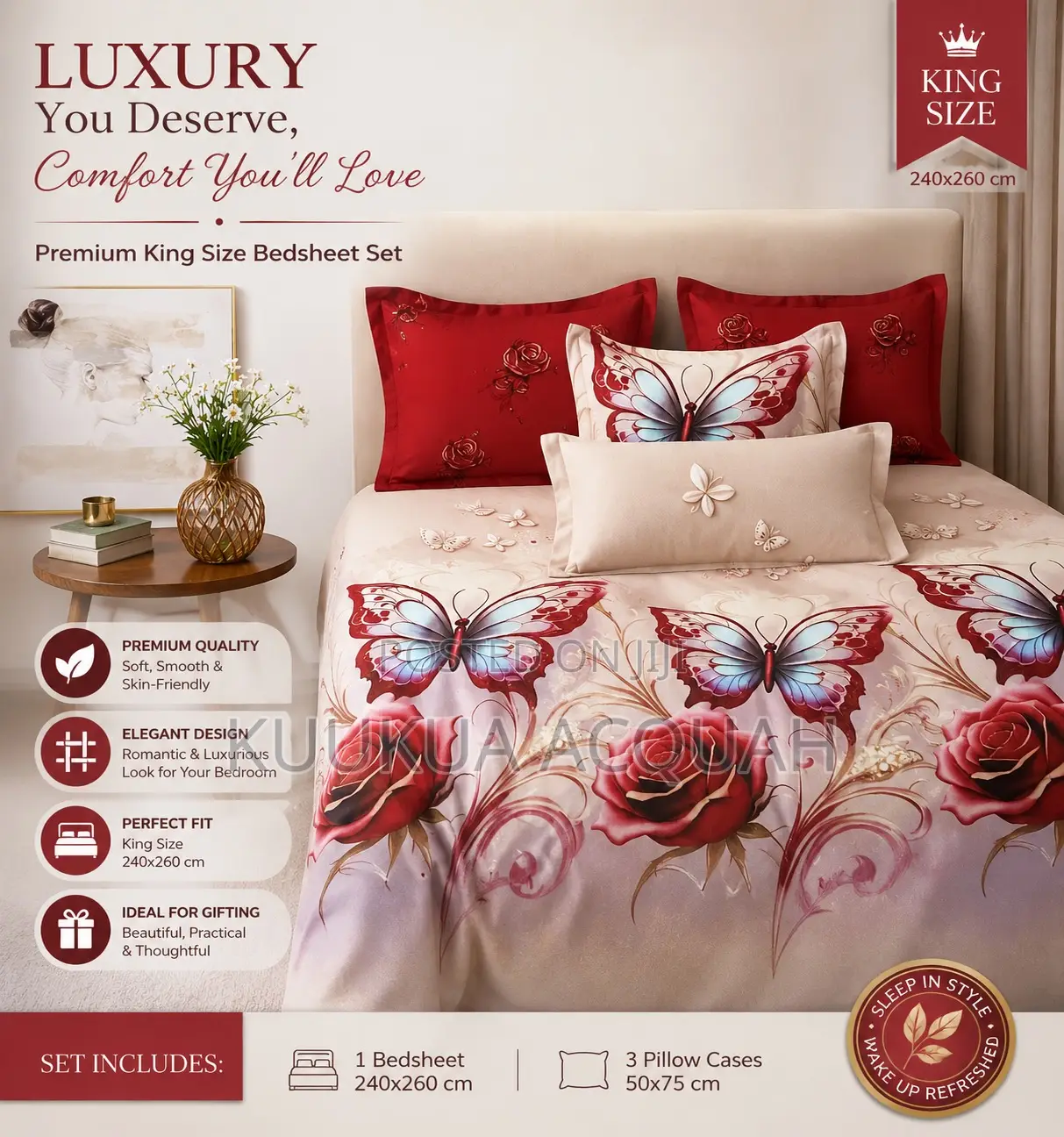 1 Kingsize Bedsheet 3 Pillow Cases