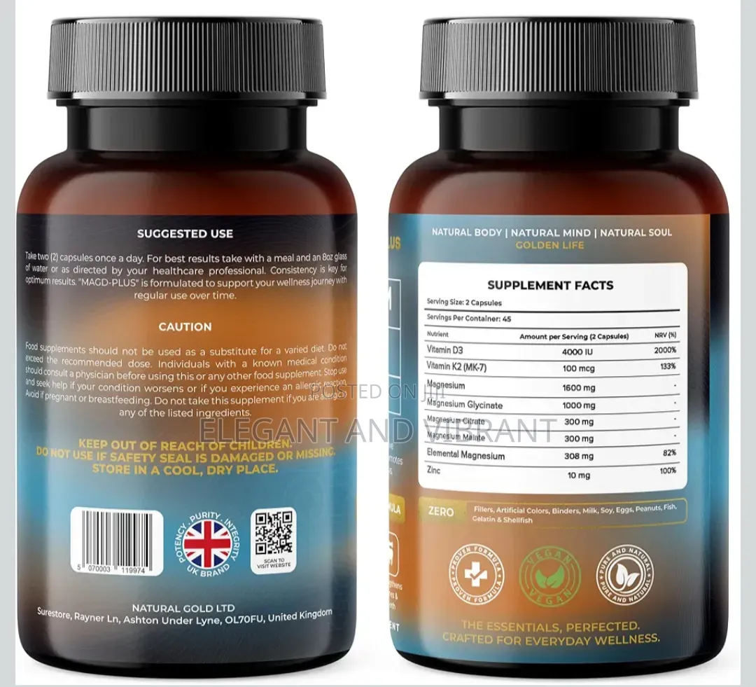 Magnesium Glycinate Complex 6-in-1 Citrate,Malate+Vitamin D3 4000iu