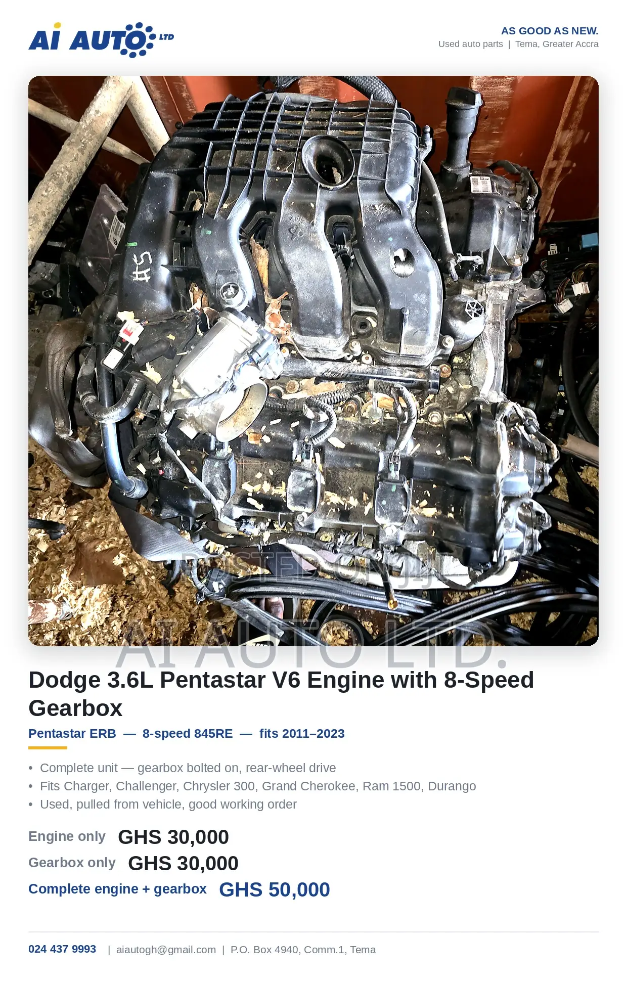 Dodge 3.6L Pentastar V6 Engine With 8-Speed Gearbox