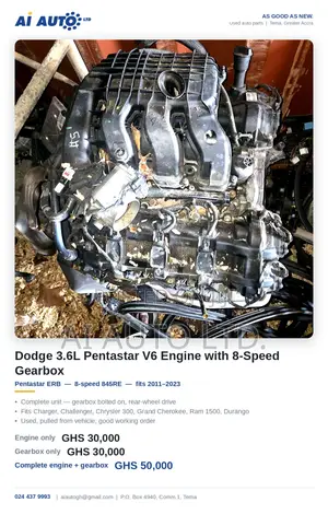 Dodge 3.6L Pentastar V6 Engine With 8-Speed Gearbox