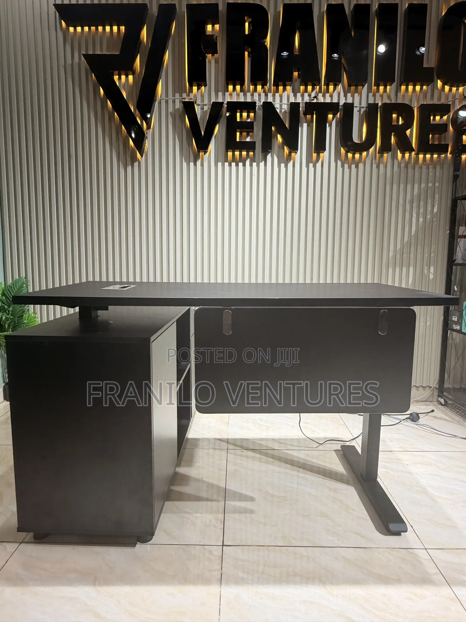 Electric Height Adjustable Desk With Storage Cabinet