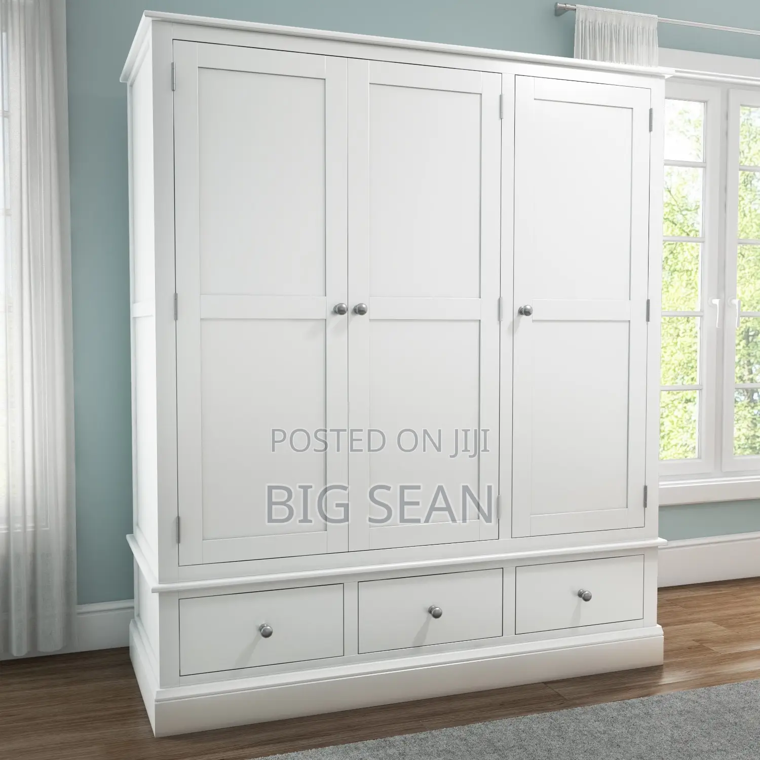 3 Door 3 Drawer Grey and White Wardrobe