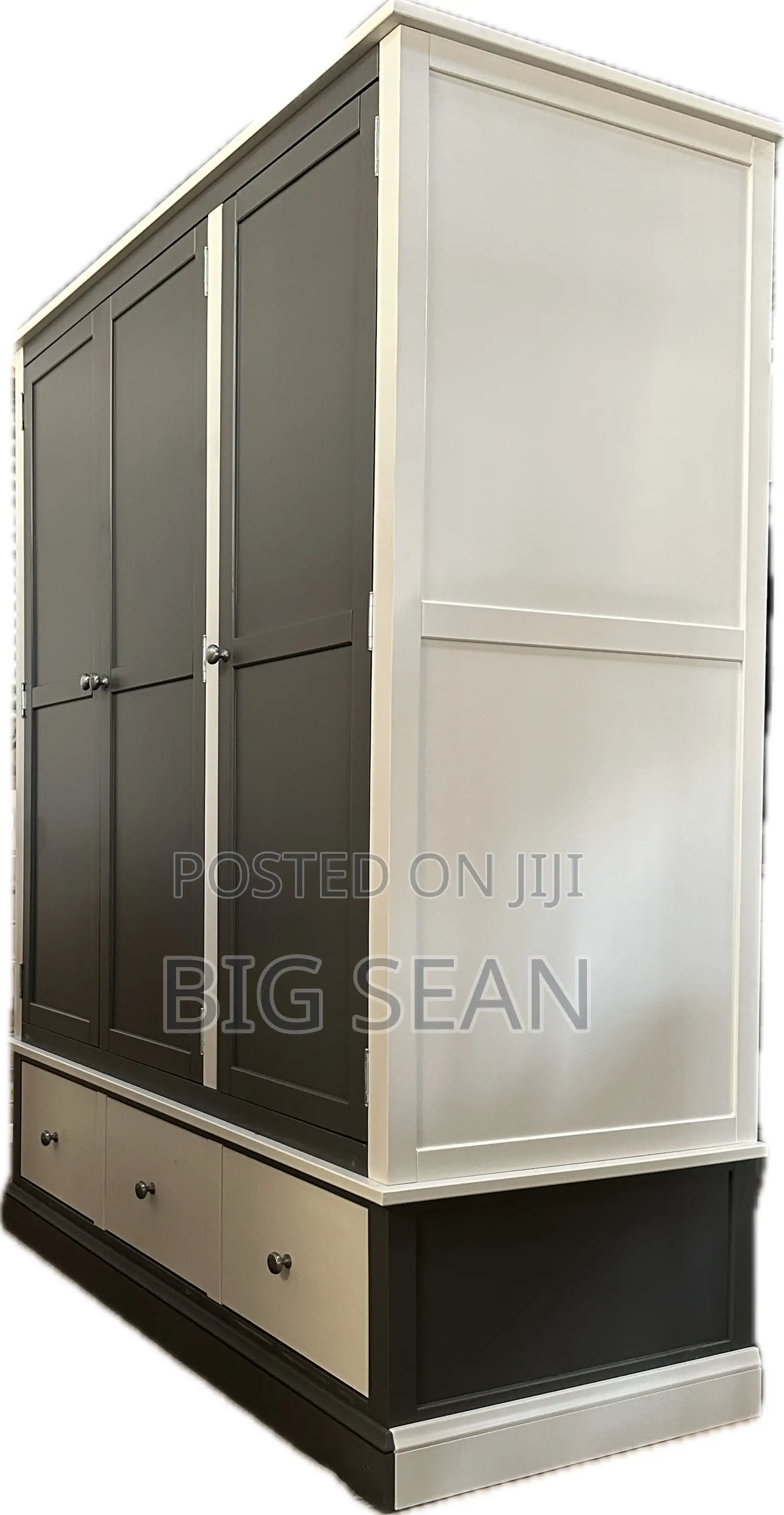 3 Door 3 Drawer Grey and White Wardrobe