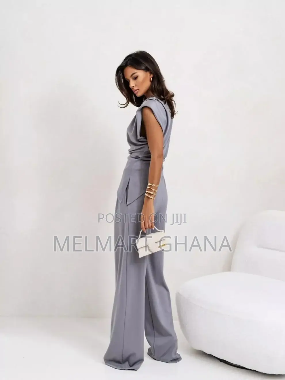 Satin Cowl Neck Top Pants Set