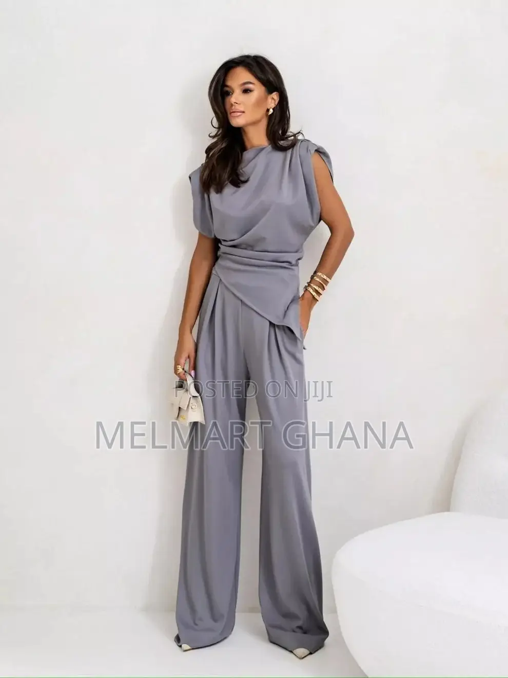 Satin Cowl Neck Top Pants Set