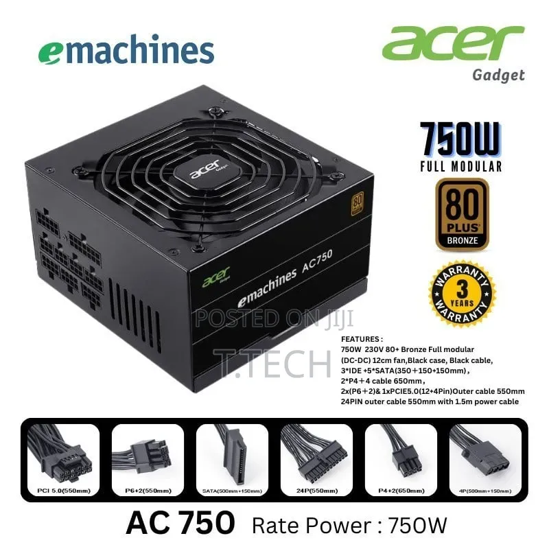 Acer Power Pack 750W Full Modular With All Cables, Brand New in Box.