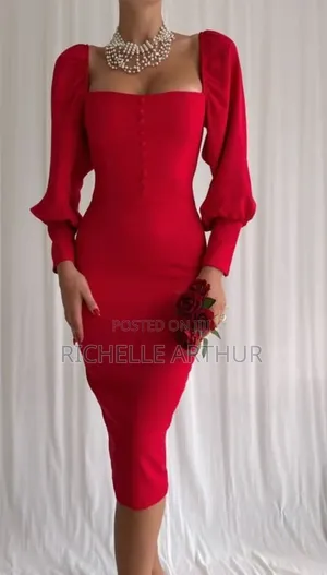 Red Puff Sleeved Dress