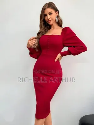 Red Puff Sleeved Dress