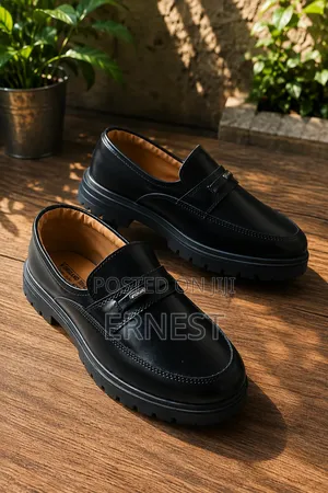 Men’s Black Chunky Loafers – Slip on Dress Shoes | UK 9