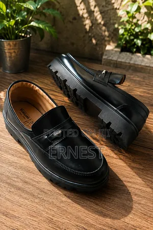 Men’s Black Chunky Loafers – Slip on Dress Shoes | UK 9