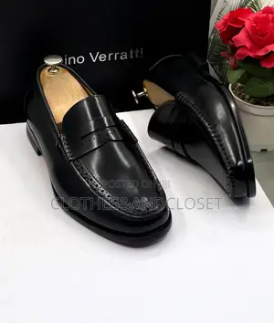 Black Leather Penny Loafers by Dino Verratti