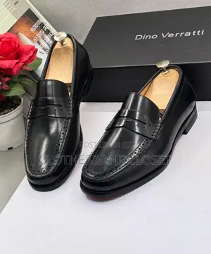 Black Leather Penny Loafers by Dino Verratti