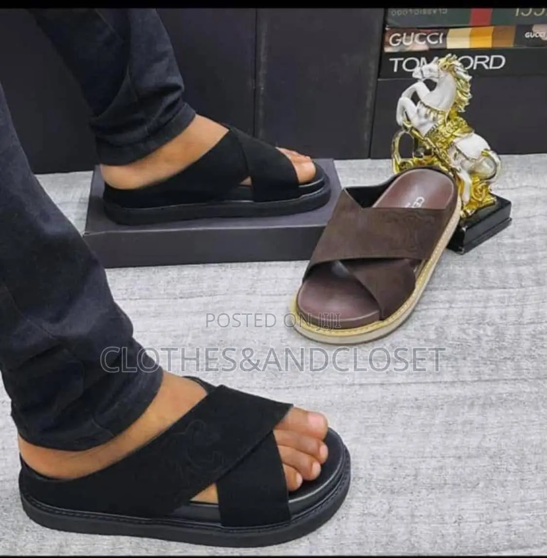 Black Dolce Gabbana Rubber Beachwearslide Sandals, Crisscross Straps