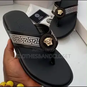 Versace Thong Sandals Feature a Distinctive Gold Medusa Head Medallion