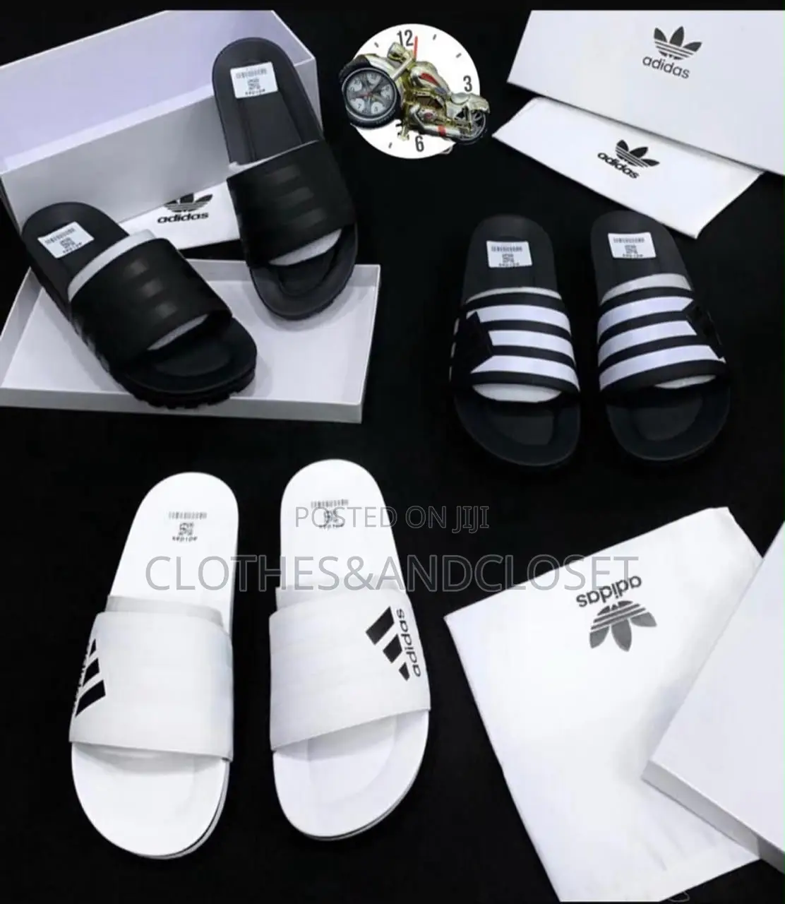 Adidas Slides,three-Stripe Bandage Upper and a Thick Textured Outsole.
