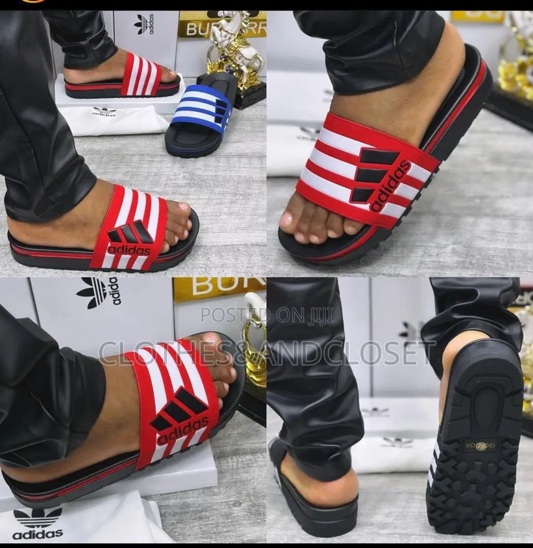 Adidas Slides,three-Stripe Bandage Upper and a Thick Textured Outsole.