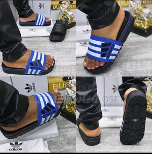 Adidas Slides,three-Stripe Bandage Upper and a Thick Textured Outsole.