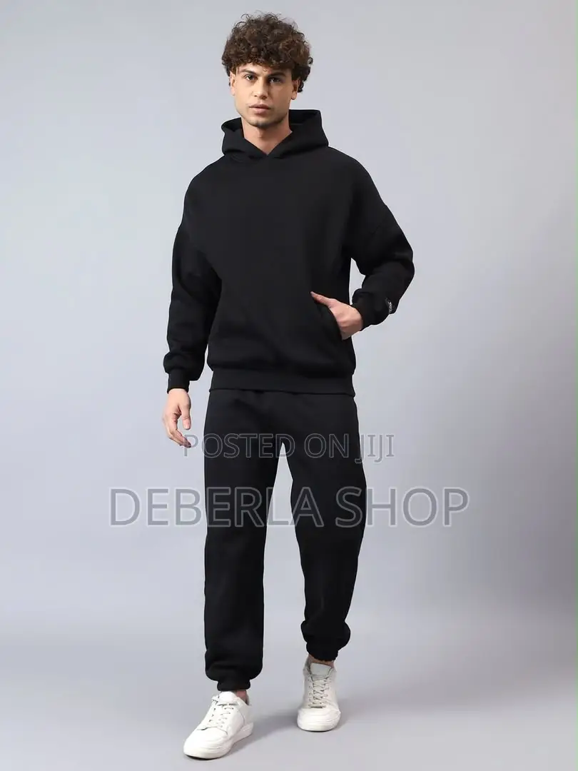Comfy Plain Top and Down Hoodie and Jogger Set