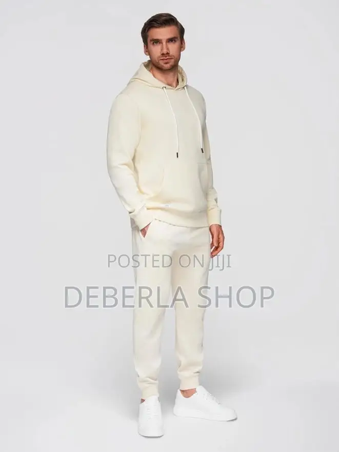 Comfy Plain Top and Down Hoodie and Jogger Set