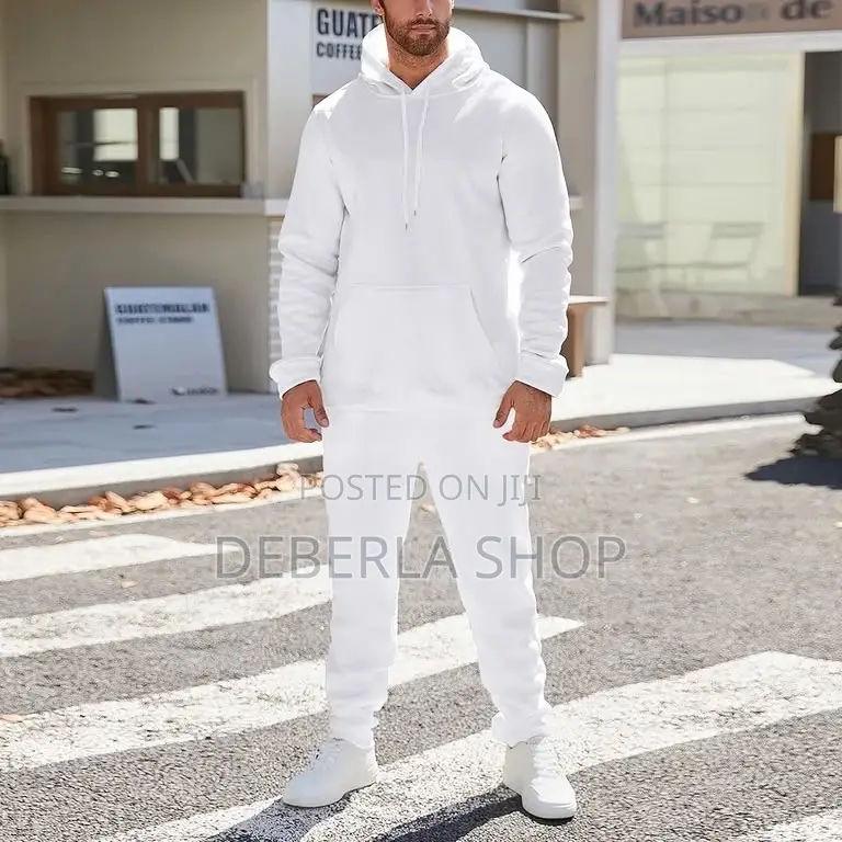 Comfy Plain Top and Down Hoodie and Jogger Set