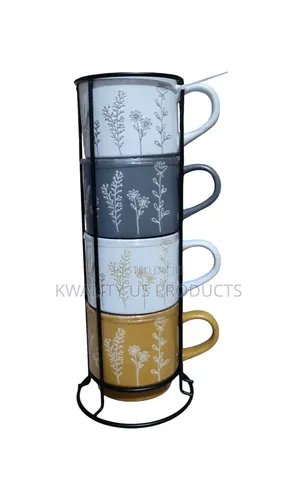 ABODE Ceramic Mugs With Stacker - 4 Set