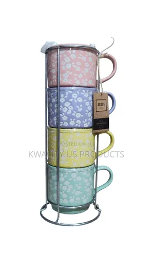 ABODE Ceramic Mugs With Stacker - 4 Set