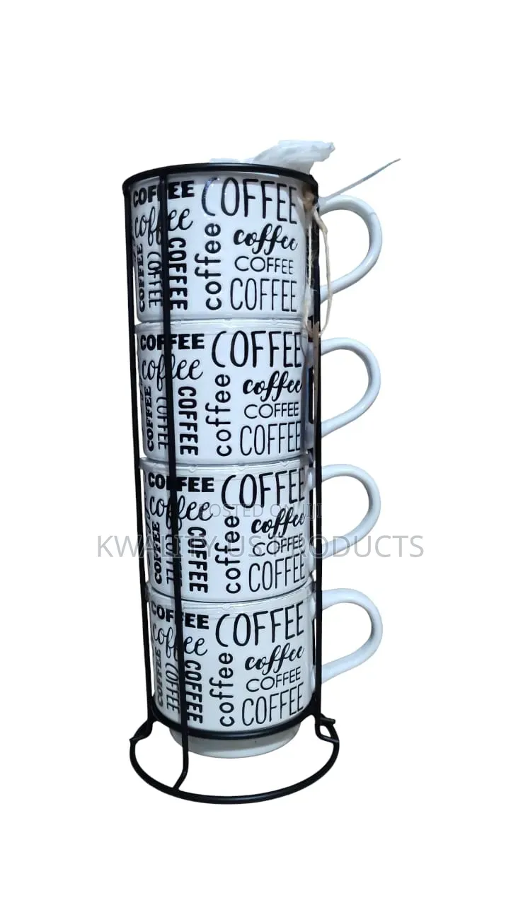 ABODE Ceramic Mugs With Stacker - 4 Set