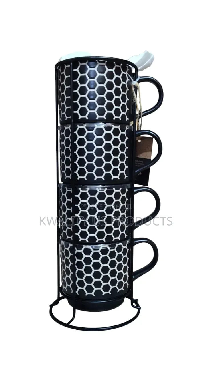 ABODE Ceramic Mugs With Stacker - 4 Set