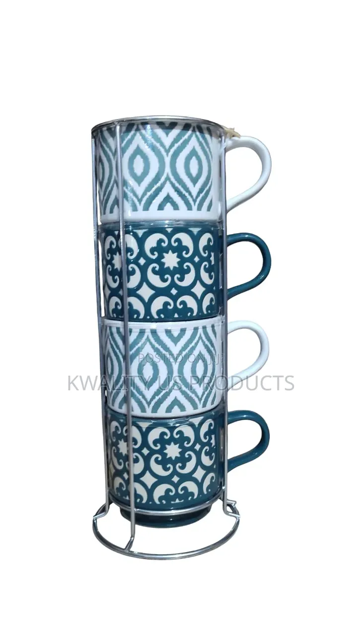 ABODE Ceramic Mugs With Stacker - 4 Set