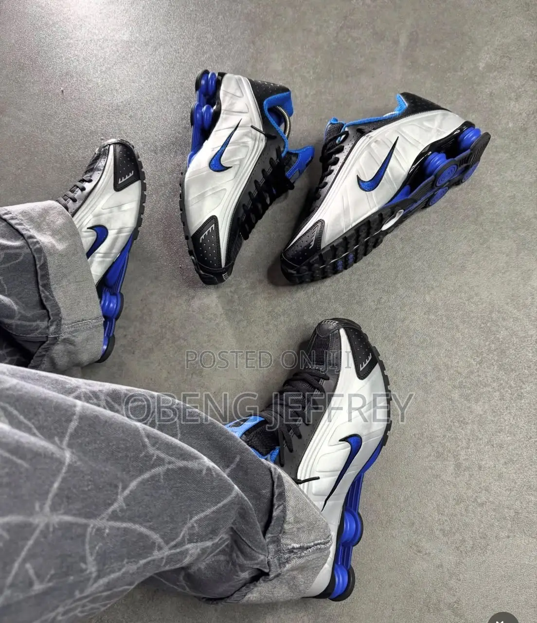 Original Nike Shox R4 Metallic Silver/Black/Blue