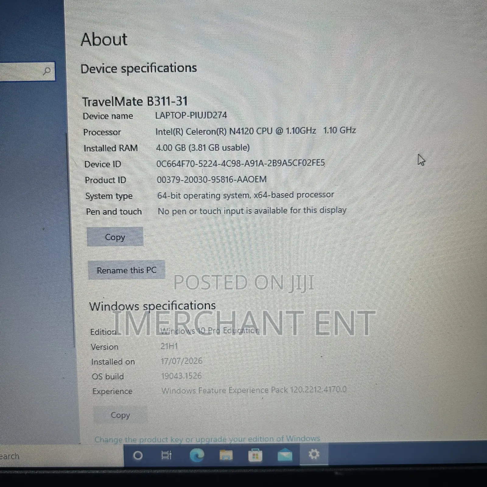 Laptop Acer TravelMate B3 4GB Intel Celeron SSD 60GB