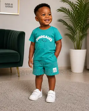 Cute Boys’ 2-Piece Dinosaur T-Shirt Shorts Set – Turquoise