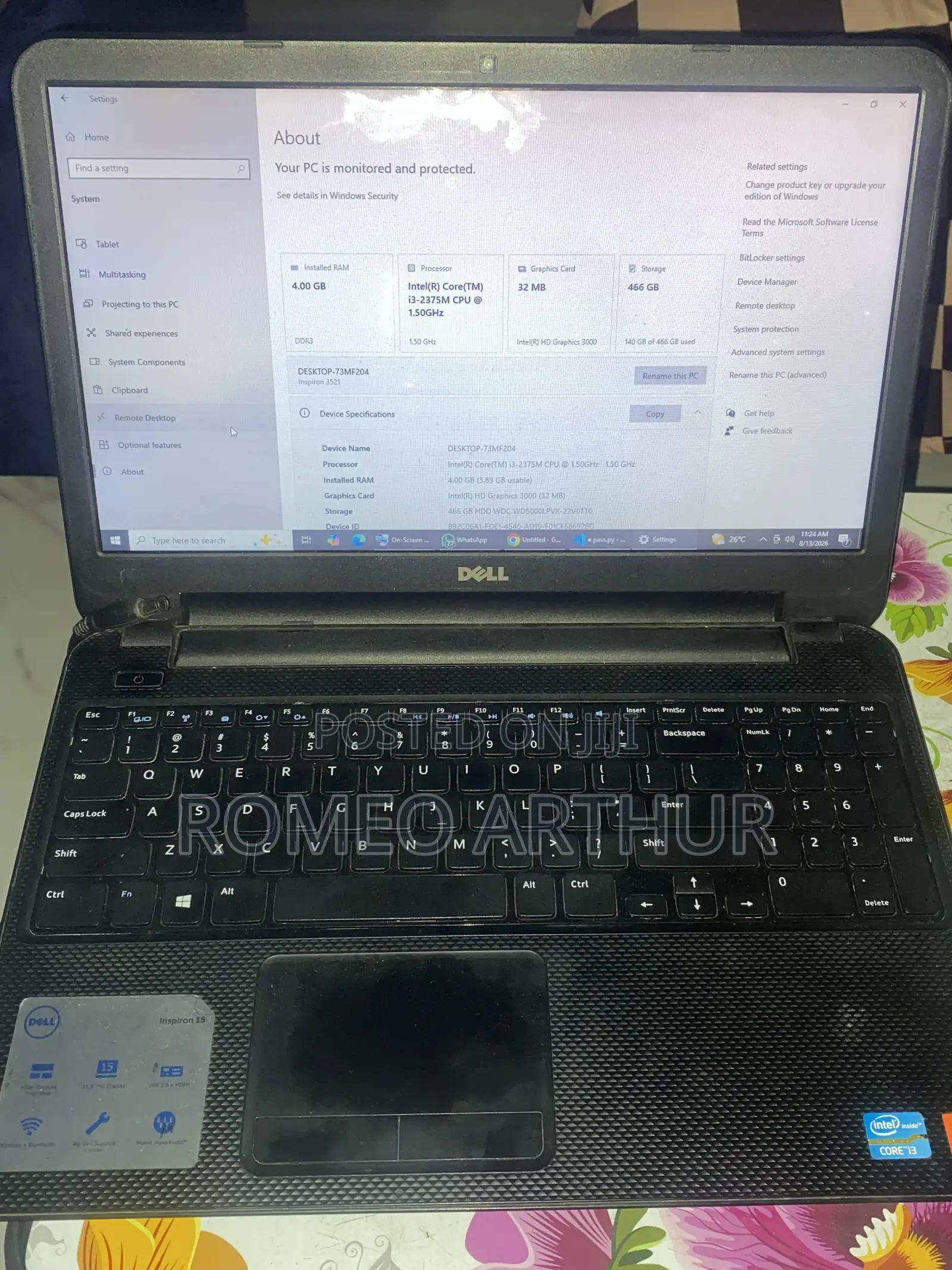 Laptop Dell Inspiron 15 3521 4GB Intel Core i3 HDD 500GB