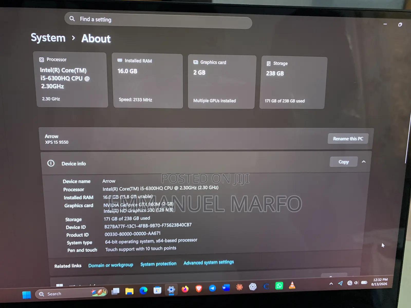 Laptop Dell XPS 15 9500 16GB Intel Core i5 SSD 256GB