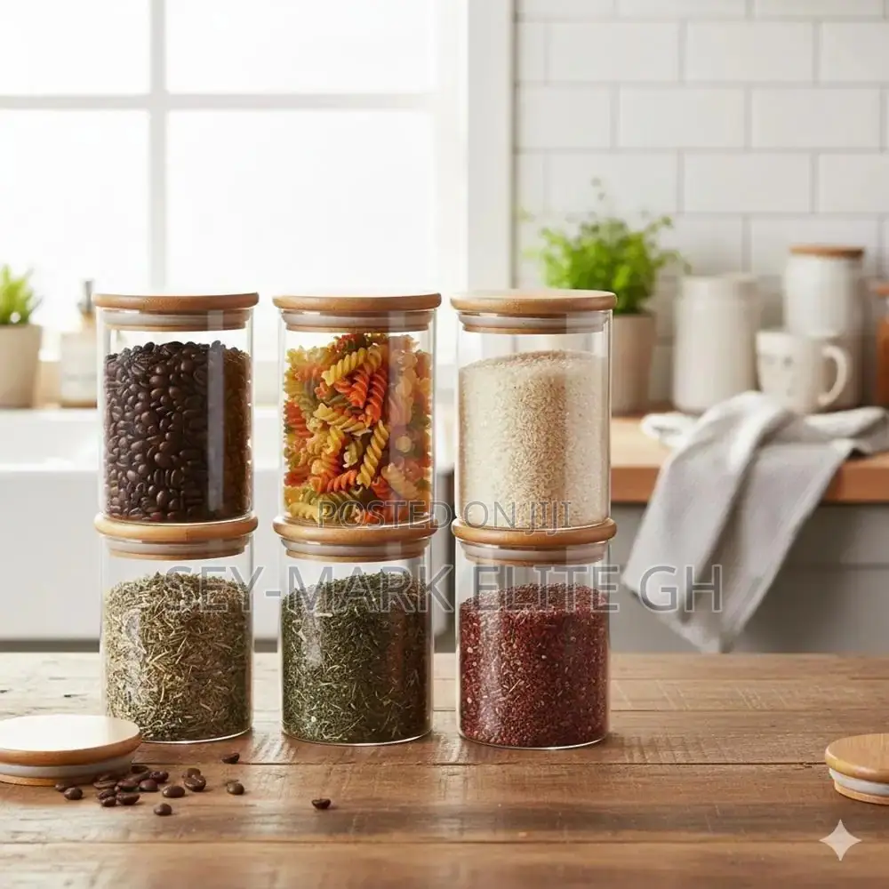 6pcs Spice Containers With Wooden Lid Stand
