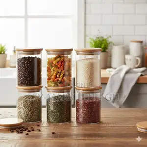 6pcs Spice Containers With Wooden Lid Stand