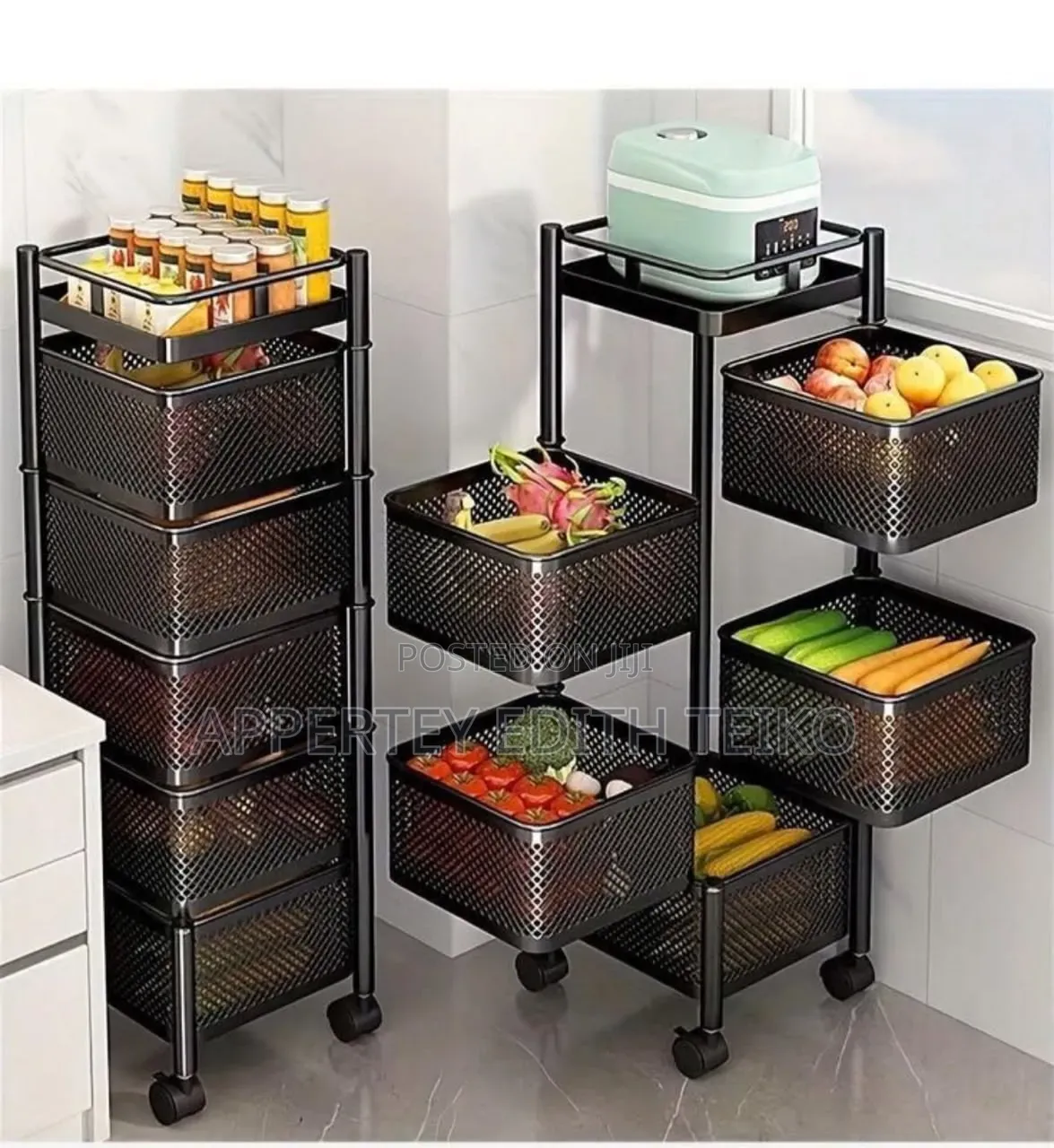 A5-Tier Square Rotating Black Metal Kitchen Storage Rack