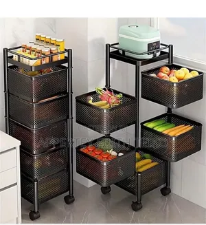 A5-Tier Square Rotating Black Metal Kitchen Storage Rack